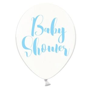 Balóniky crystal biely, modré "Baby Shower" 30 cm, 50 ks